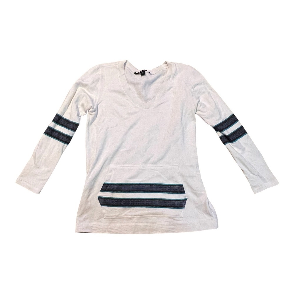 Fifteen Twenty Womens White V-Neck Long Sleeve Striped Top Size L USA